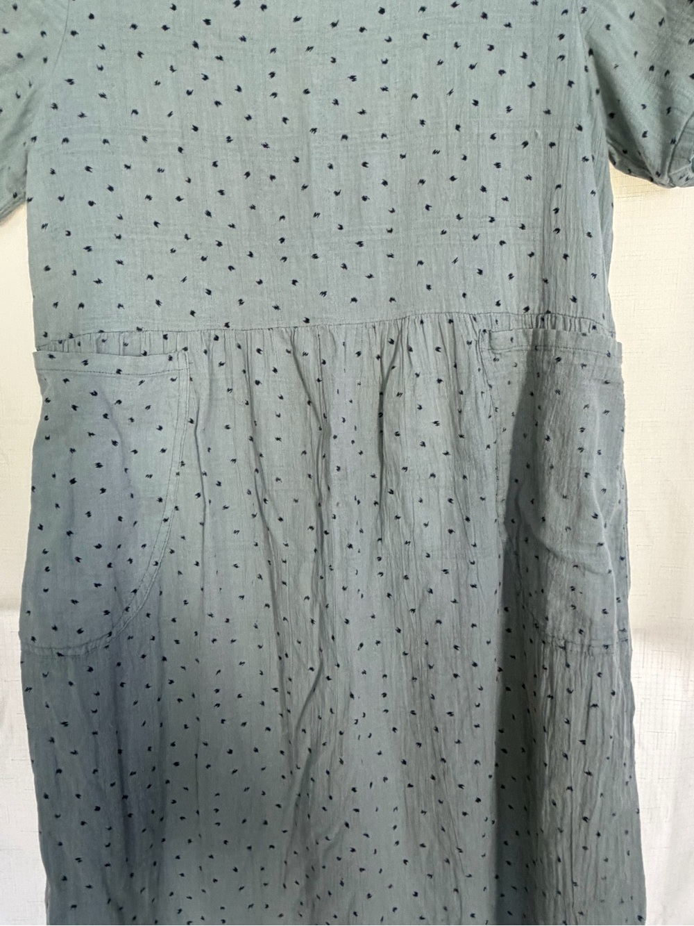 Roolee Light Blue Short Sleeve Babydoll Dress with Navy Dot Print - Picture 2 of 6